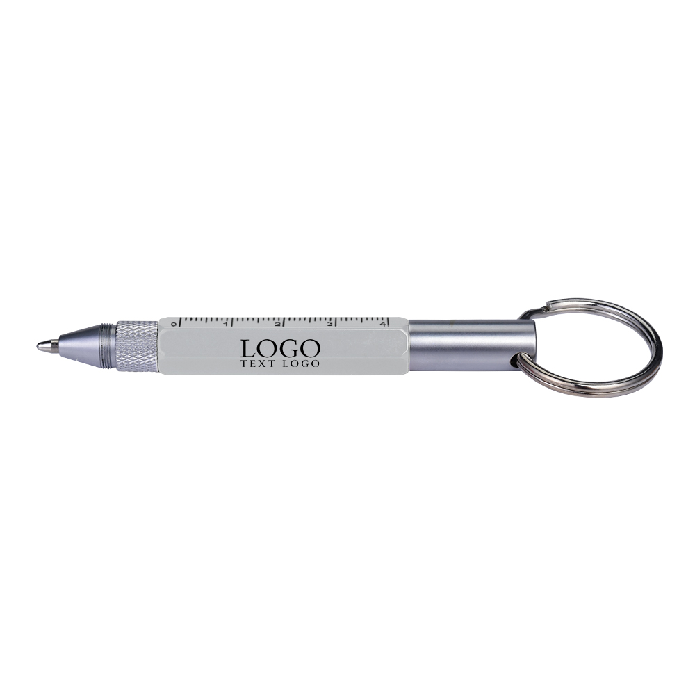 Silver Multi Function 6-in-1 Tool Stylus Twist Pen With Key Chain With Logo